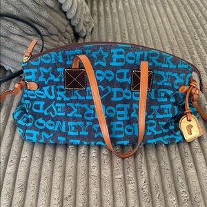 Dooney & Bourke Teal and Tan Logo Tote